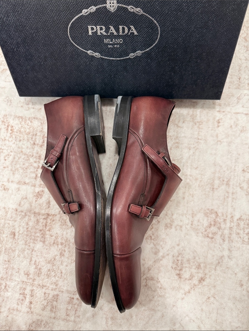 RARE Prada Cordovan Double Monk Strap Dress Shoes Men’s 11.5 w box - Picture 5 of 6